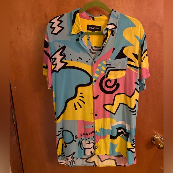 Keith Haring style design Reason Brand short sleeve shirt size XL. - Picture 2 of 8